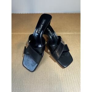 Via Spiga Black Wedges Women's Size 8 Peep Toe Sandals Slides Work Wedding